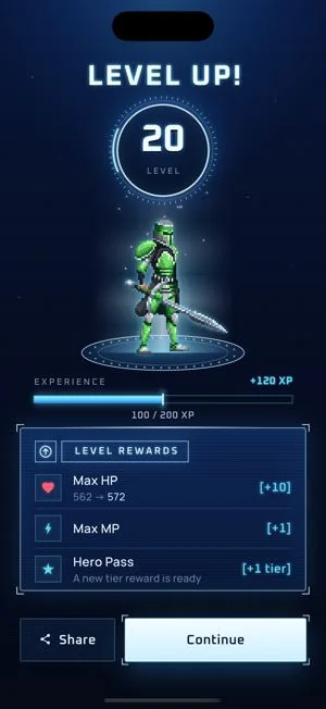 SelfQuest level-up screen