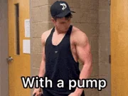 A muscular gym-goer in a black vest, captioned ‘With a pump’.